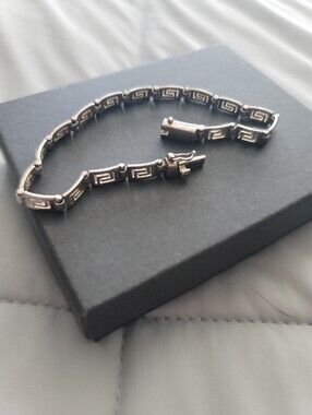 ⭐ Vintage Italian .925 Sterling Silver Greek Key Bracelet – Classic Meander
